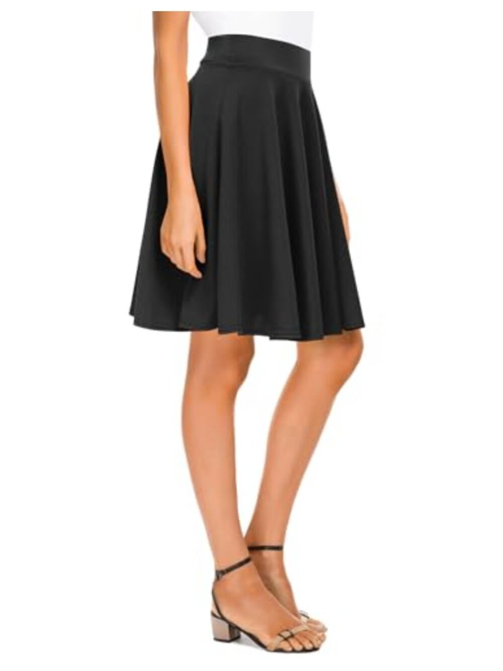 Basic Midi Skirt Stretchy Flared High Waisted A-Line Casual